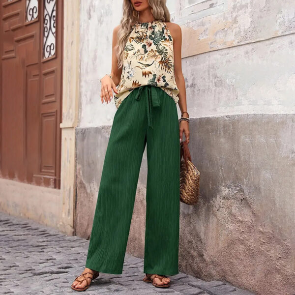 Women's 2 Piece Outfits Summer Casual Sleeveless Halter Neck Crop Tops Wide Leg Pants Set – Bild 10