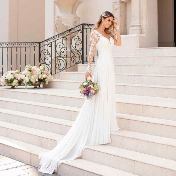 Sexy Backless Deep V-neck Wedding Dress Women White Evening Dress – Bild 3