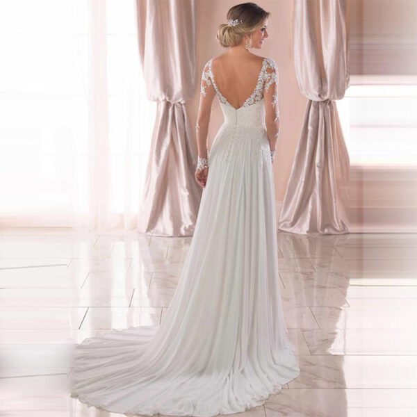Sexy Backless Deep V-neck Wedding Dress Women White Evening Dress – Bild 2