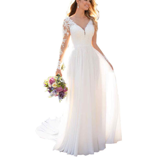 Sexy Backless Deep V-neck Wedding Dress Women White Evening Dress – Bild 5