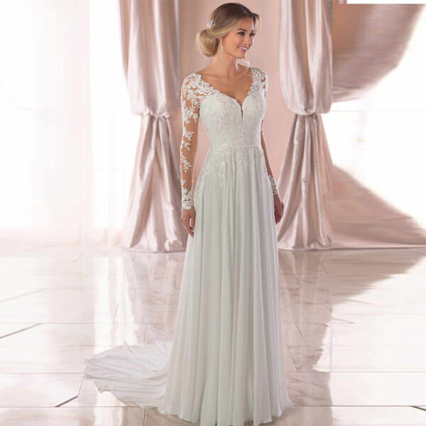 Sexy Backless Deep V-neck Wedding Dress Women White Evening Dress – Bild 4