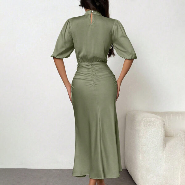 Women's Short Sleeve Mock Neck Ruched Midi Dress Slim Fit Elegant Party Dress – Bild 4