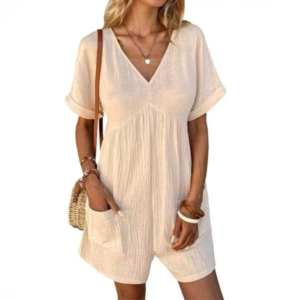 Womens Summer Romper Casual Short Sleeve V Neck Short Jumpsuits With Pockets – Bild 7