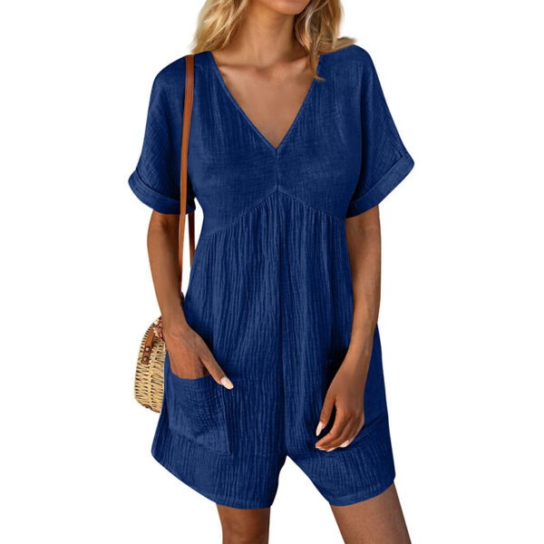 Womens Summer Romper Casual Short Sleeve V Neck Short Jumpsuits With Pockets – Bild 8