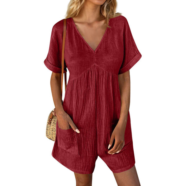 Womens Summer Romper Casual Short Sleeve V Neck Short Jumpsuits With Pockets – Bild 9