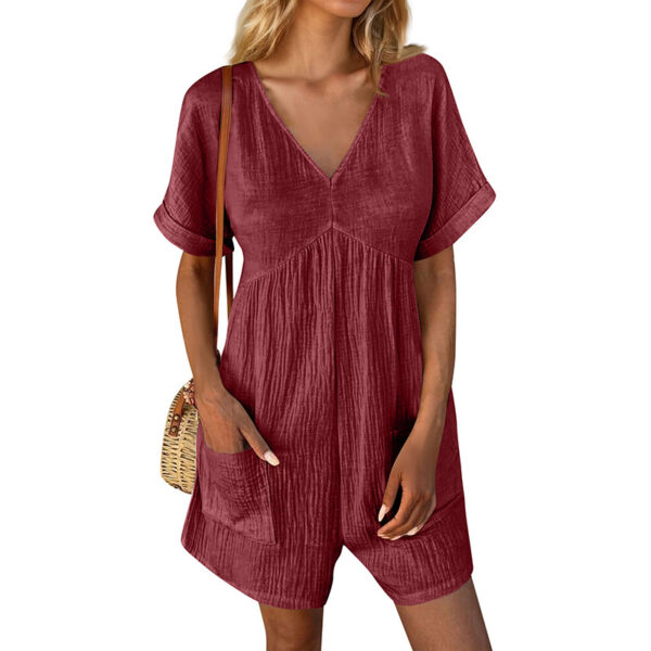 Womens Summer Romper Casual Short Sleeve V Neck Short Jumpsuits With Pockets – Bild 5
