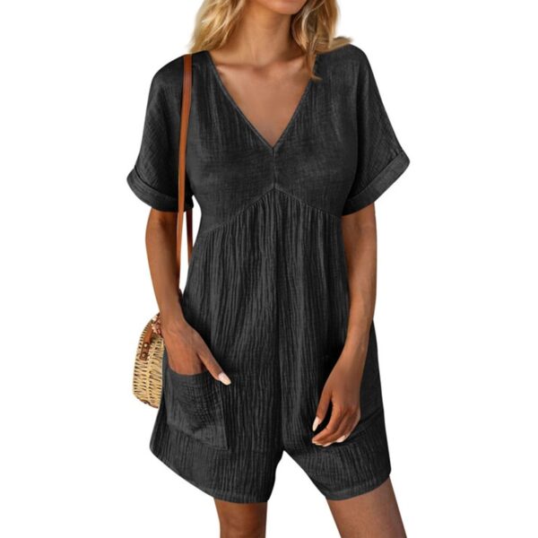 Womens Summer Romper Casual Short Sleeve V Neck Short Jumpsuits With Pockets – Bild 2