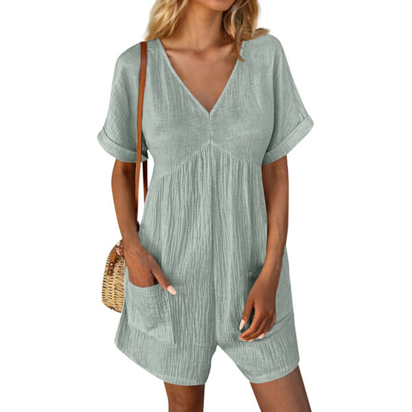 Womens Summer Romper Casual Short Sleeve V Neck Short Jumpsuits With Pockets – Bild 3