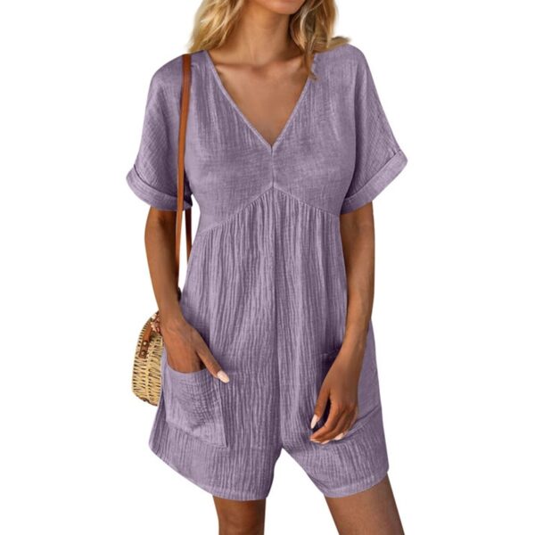 Womens Summer Romper Casual Short Sleeve V Neck Short Jumpsuits With Pockets – Bild 6