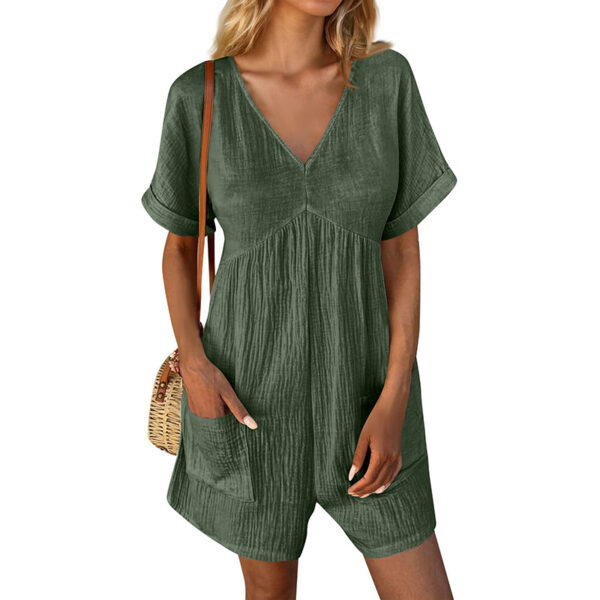 Womens Summer Romper Casual Short Sleeve V Neck Short Jumpsuits With Pockets – Bild 10