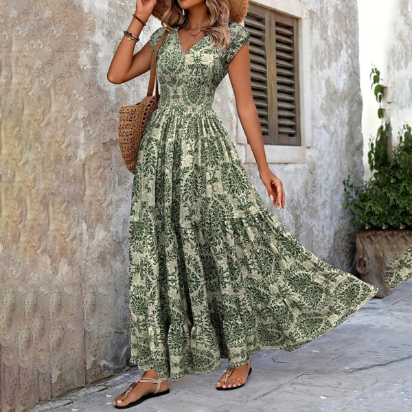 Women's Sexy V-Neck Short Sleeve Maxi Dress Summer Prints And Flowy Big Hem Beach Dresses – Bild 7