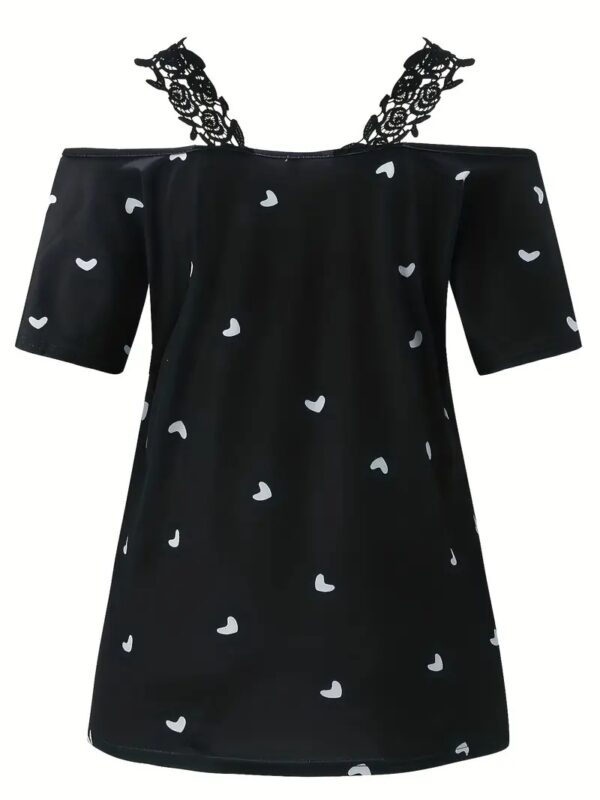 New Summer Short-sleeved Lace Heart Print T-shirt Women's Top – Bild 2