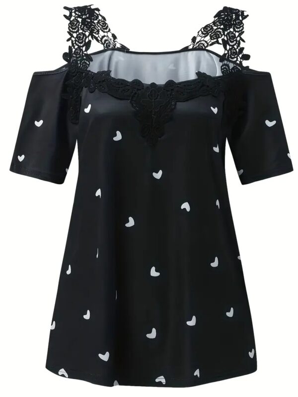 New Summer Short-sleeved Lace Heart Print T-shirt Women's Top – Bild 3