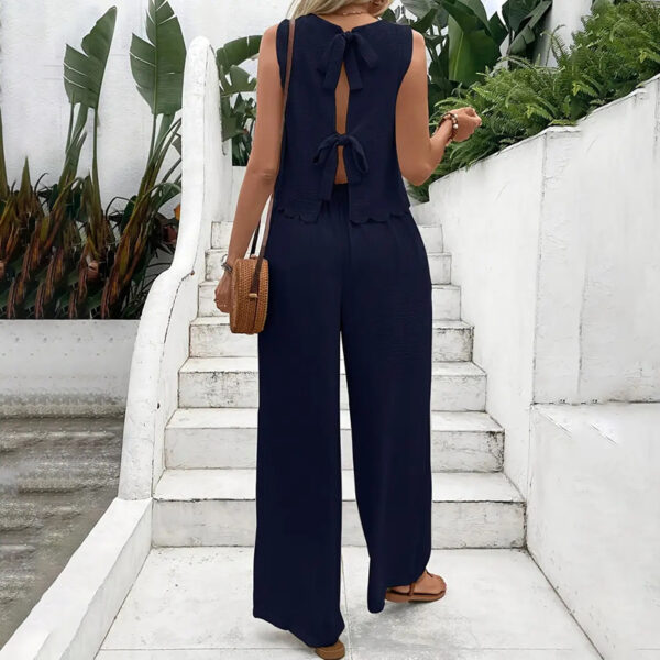 Women's Elegant 2-Piece Matching Set, Sleeveless Crop Top And Wide Leg Pants Outfits – Bild 3
