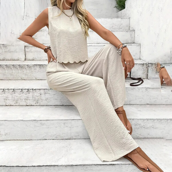 Women's Elegant 2-Piece Matching Set, Sleeveless Crop Top And Wide Leg Pants Outfits – Bild 4
