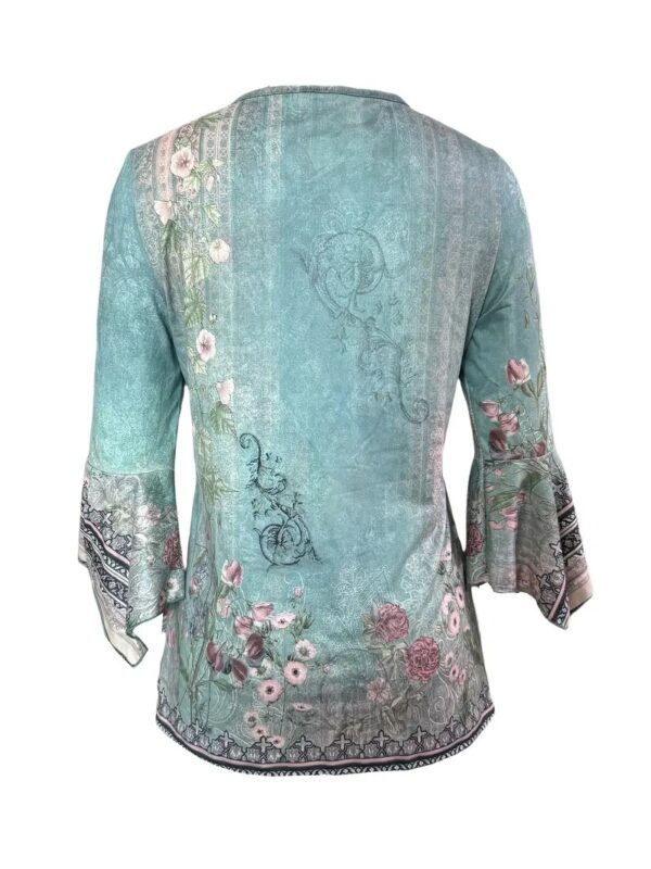 Spring Summer New Printed Studded T-shirt Irregular Three-quarter Sleeve Top – Bild 2