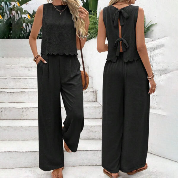 Women's Elegant 2-Piece Matching Set, Sleeveless Crop Top And Wide Leg Pants Outfits – Bild 9