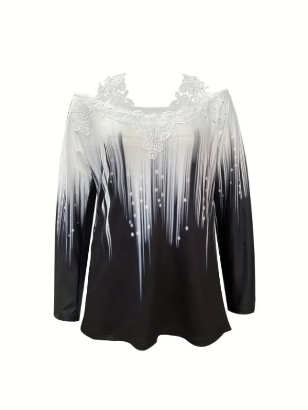 Spring And Autumn New Style Casual Gradient Color Printed Lace Edge Off-shoulder Long Sleeve Top – Bild 2