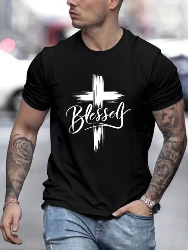 Blessed Print T-shirt, Men's T-shirt, Summer Casual Short Sleeved T-shirt – Bild 2