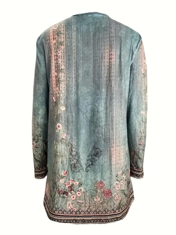 Spring And Autumn New Women's Top Printed Cardigan Casual Long Sleeve Light Jacket Green – Bild 3