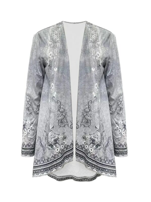 Spring And Autumn New Women's Top Printed Cardigan Casual Long Sleeve Light Jacket Gray – Bild 3