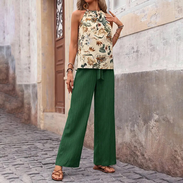 Women's 2 Piece Outfits Summer Casual Sleeveless Halter Neck Crop Tops Wide Leg Pants Set – Bild 2
