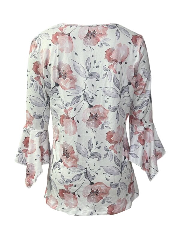 Spring And Autumn New Printed Spike Button Irregular Three-quarter Sleeve T-shirt Casual Top – Bild 2