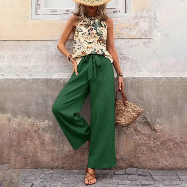 Women's 2 Piece Outfits Summer Casual Sleeveless Halter Neck Crop Tops Wide Leg Pants Set – Bild 9