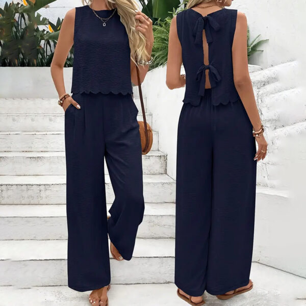 Women's Elegant 2-Piece Matching Set, Sleeveless Crop Top And Wide Leg Pants Outfits – Bild 10