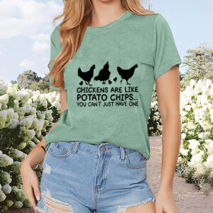 Women's Round Neck Short Sleeve T-Shirt Casual Summer With Letters & Chick Print Tee