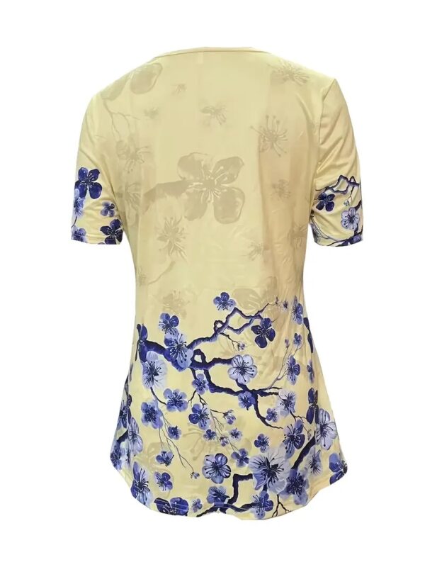 Summer New Short-sleeved Printed Fake Two-piece T-shirt V-neck Fashion Spike Top – Bild 2
