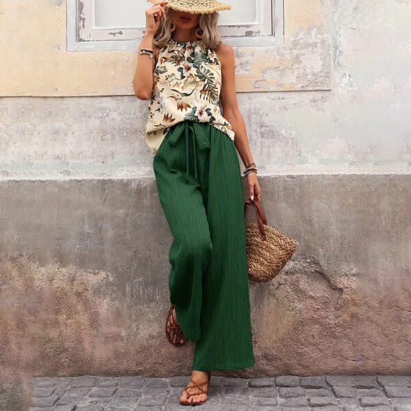 Women's 2 Piece Outfits Summer Casual Sleeveless Halter Neck Crop Tops Wide Leg Pants Set – Bild 8