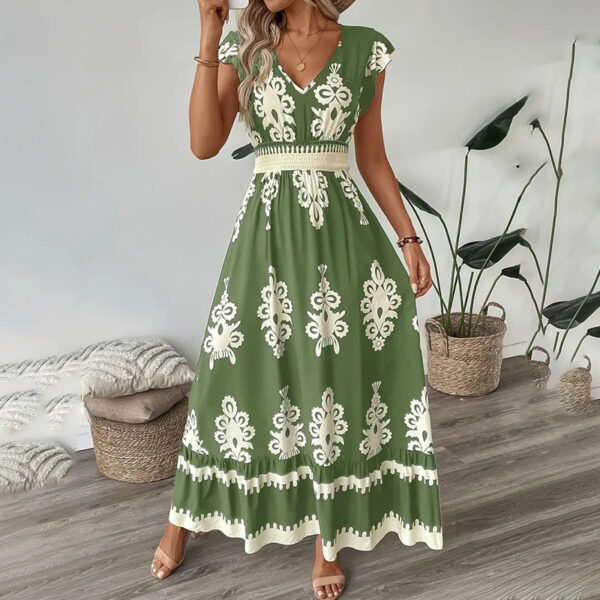 Women's Summer Flowy Maxi Dress Casual Cap Sleeve V Neck Smocked Waist Beach Sundress – Bild 4