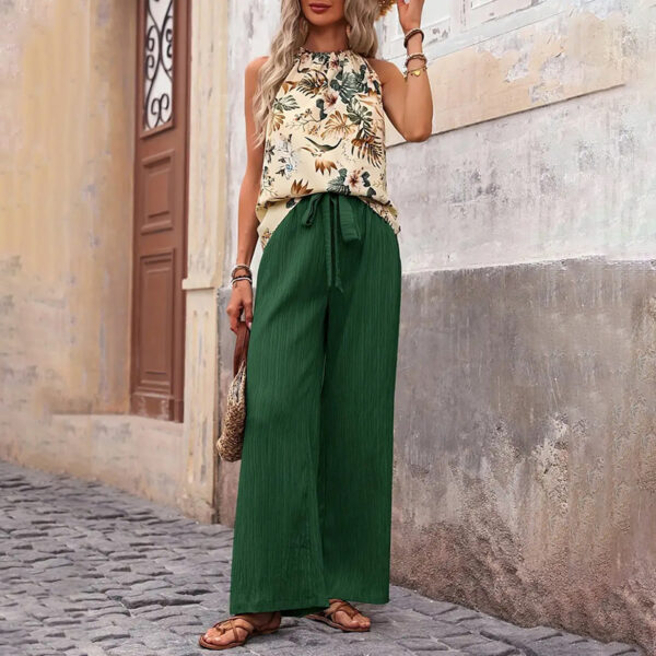 Women's 2 Piece Outfits Summer Casual Sleeveless Halter Neck Crop Tops Wide Leg Pants Set – Bild 4
