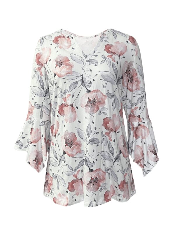 Spring And Autumn New Printed Spike Button Irregular Three-quarter Sleeve T-shirt Casual Top – Bild 3
