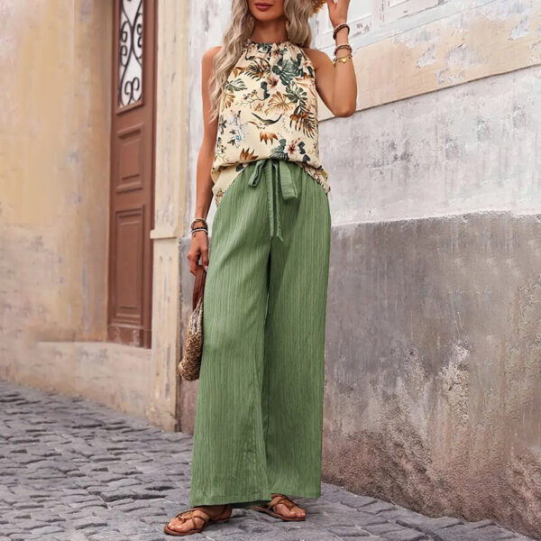 Women's 2 Piece Outfits Summer Casual Sleeveless Halter Neck Crop Tops Wide Leg Pants Set – Bild 6