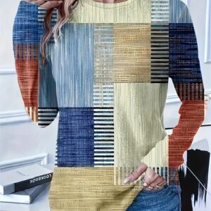 Women's Casual Check Print Long-sleeved T-shirt