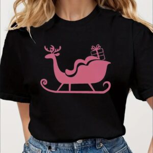 Pink Christmas Sleigh Women's Tshirt Comfort Fit