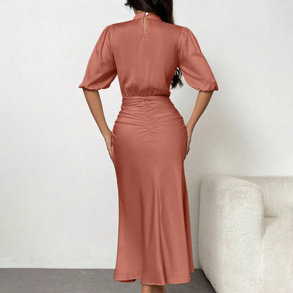 Women's Short Sleeve Mock Neck Ruched Midi Dress Slim Fit Elegant Party Dress – Bild 10