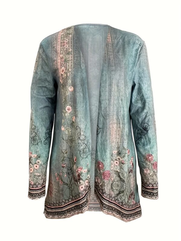 Spring And Autumn New Women's Top Printed Cardigan Casual Long Sleeve Light Jacket Green – Bild 2