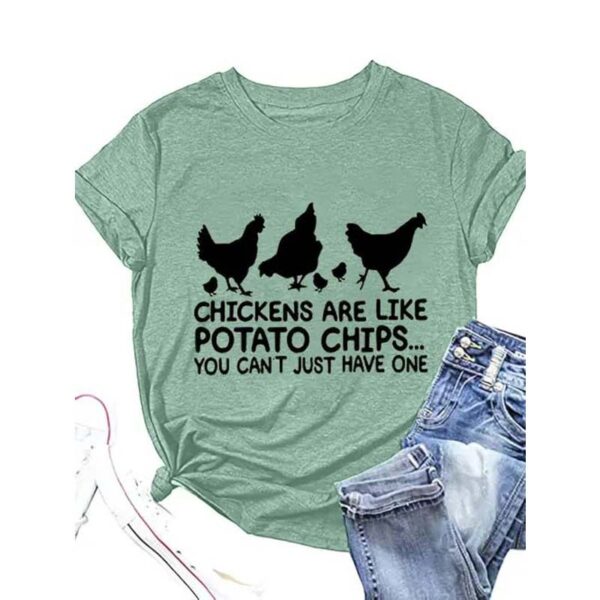 Women's Round Neck Short Sleeve T-Shirt Casual Summer With Letters & Chick Print Tee – Bild 2