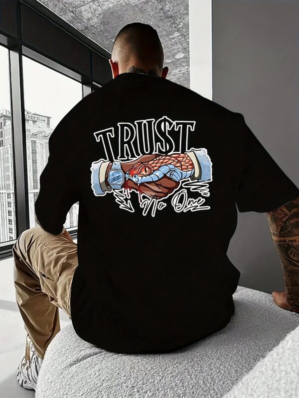 Trust No One Creative Printed Summer Casual T-shirt For Men With Short Sleeves, Sports And Leisure Style, Fashionable Round Neck Top For Daily Wear – Bild 5
