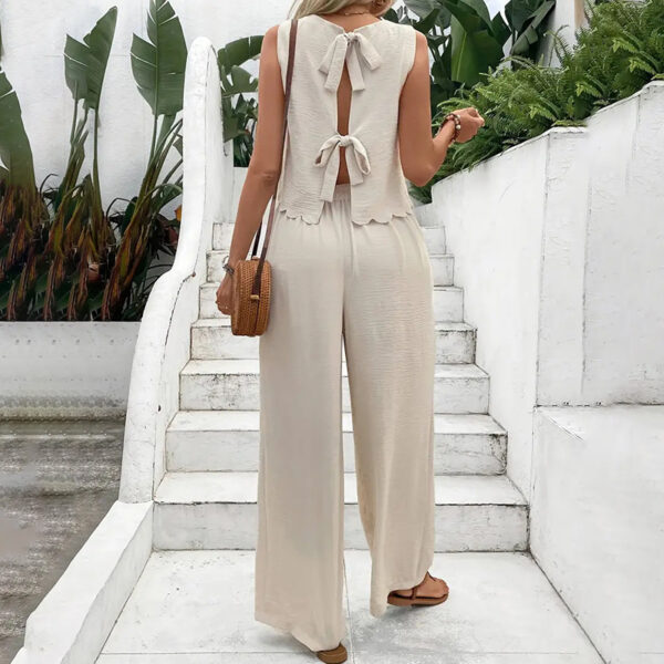 Women's Elegant 2-Piece Matching Set, Sleeveless Crop Top And Wide Leg Pants Outfits – Bild 2