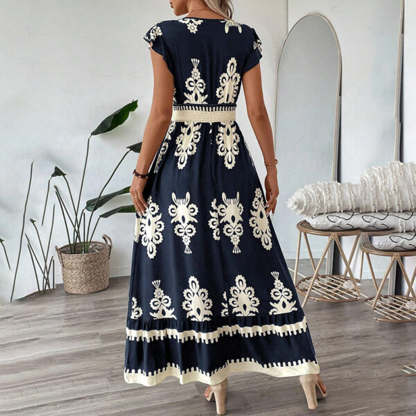 Women's Summer Flowy Maxi Dress Casual Cap Sleeve V Neck Smocked Waist Beach Sundress – Bild 8