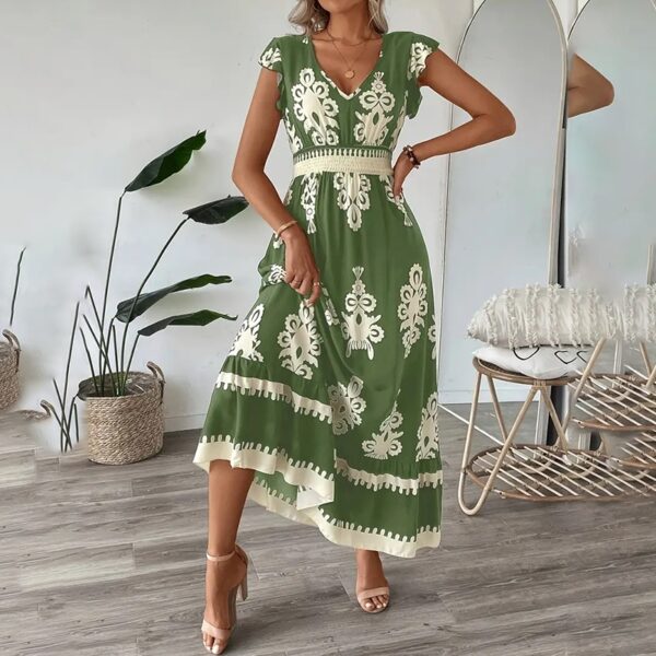 Women's Summer Flowy Maxi Dress Casual Cap Sleeve V Neck Smocked Waist Beach Sundress – Bild 9