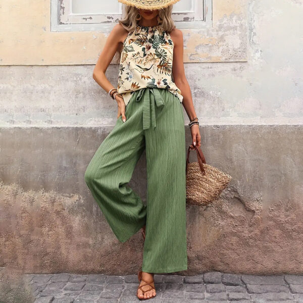 Women's 2 Piece Outfits Summer Casual Sleeveless Halter Neck Crop Tops Wide Leg Pants Set – Bild 5