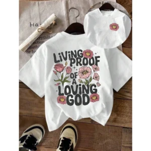 Women's Floral Pattern T-shirt Casual Round Neck Short Sleeve Breathable Comfortable Letter Print Top For Spring Summer