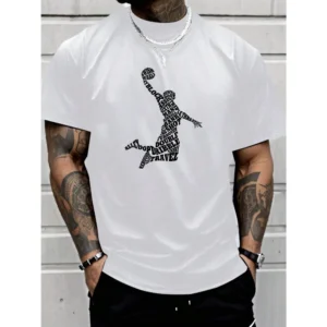 Summer Men's Large Size T-Shirt Round Neck Short Sleeve Simple Print Breathable Comfortable Sports Top