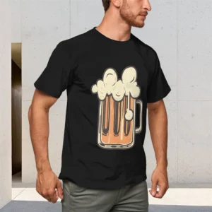 Summer Men's Cotton T-Shirt Round Neck Short Sleeve,Loose Comfortable Breathable Top,Ice Beer Print Pattern