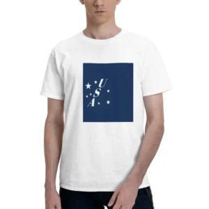 Men's Casual T-Shirt USA Letter Print Pure Cotton Round Neck Short-Sleeved Top Breathable And Comfortable 150g